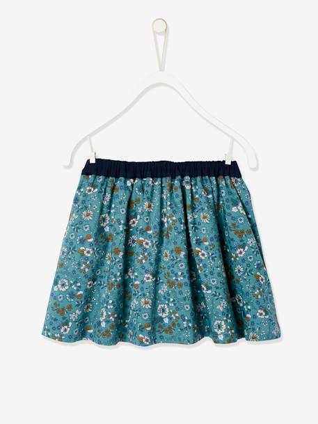 Omkeerbare meisjesrok effen kleur of bloemenprint karamel+marineblauw omkeerbaar groen p+pioenroos - vertbaudet enfant 