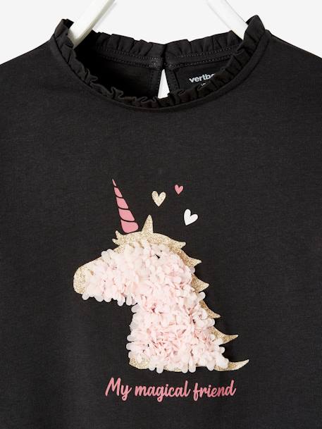 T-shirt met versiering en motief froufrou Oeko-Tex® currygeel+donkergrijs+ecru+ivoor+saliegroen - vertbaudet enfant 