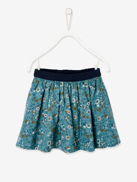 Omkeerbare meisjesrok effen kleur of bloemenprint karamel+marineblauw omkeerbaar groen p+pioenroos - vertbaudet enfant 