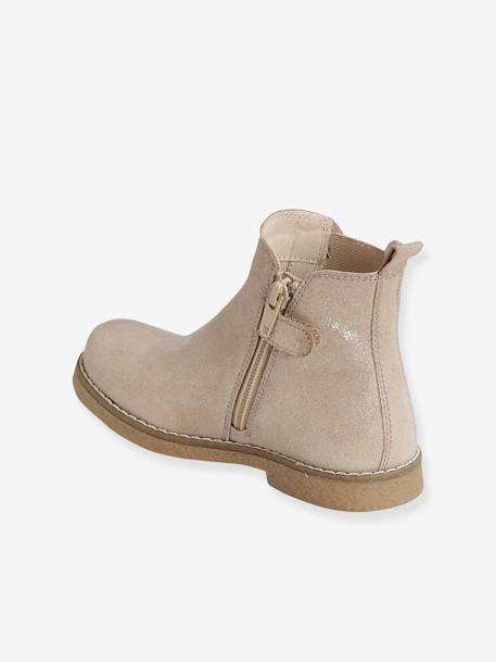 Leren meisjeslaarzen met rits en elastiek bruin+glimmend beige+oudroze - vertbaudet enfant 