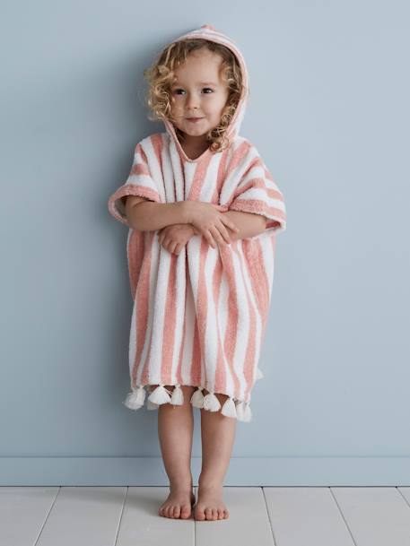 Personaliseerbare gestreepte baby-badponcho blauw+geel, gestreept+groen+roze - vertbaudet enfant 