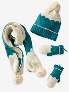 Meisje-Accessoires-Meisjesmuts, sjaal, handschoenen-Meisjesset met muts + sjaal + wanten/vingerhandschoentjes Oeko Tex®