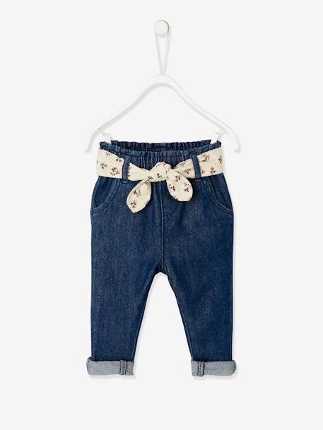 Babyjeans met stoffen riem denim stone+denimgrijs+onbewerkt denim - vertbaudet enfant 