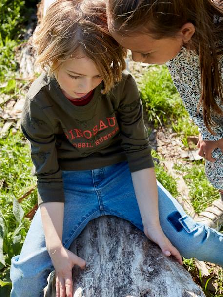 Wijde jongensjeans met used look en rechte pasvorm stone - vertbaudet enfant 