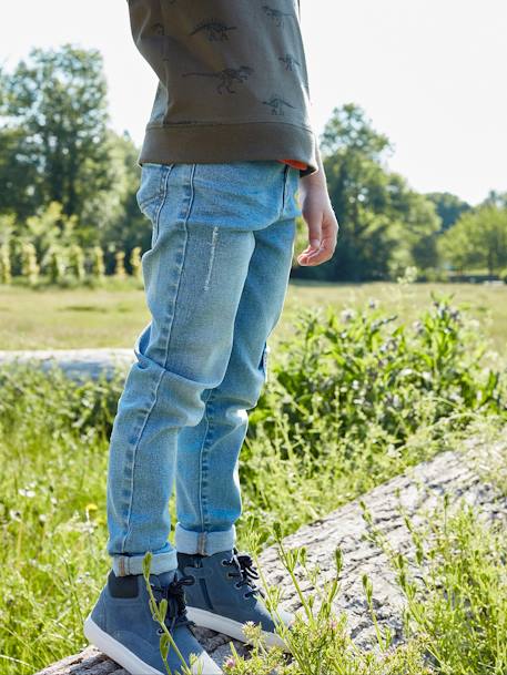 Wijde jongensjeans met used look en rechte pasvorm stone - vertbaudet enfant 