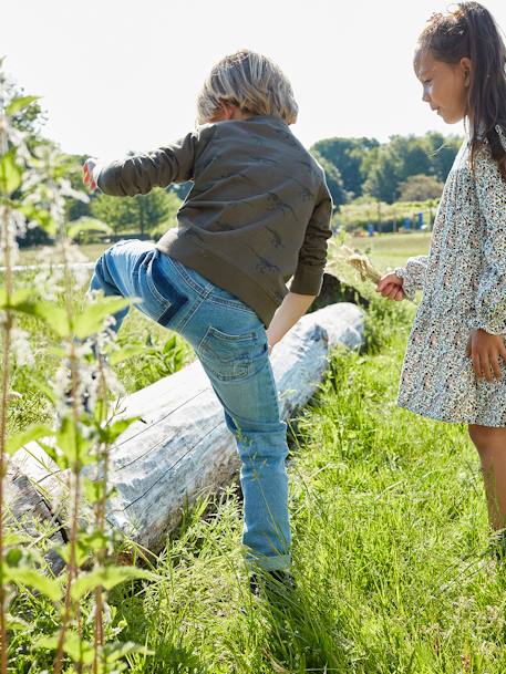 Wijde jongensjeans met used look en rechte pasvorm stone - vertbaudet enfant 