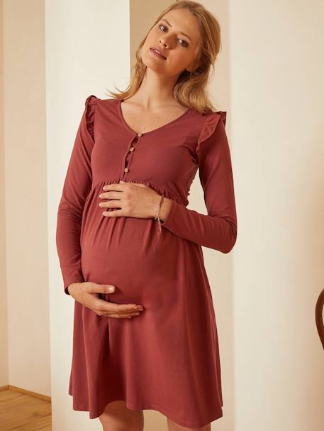 Korte gebreide zwangerschaps- en borstvoedingsjurk Rood/Bordeaux+Zwart - vertbaudet enfant 