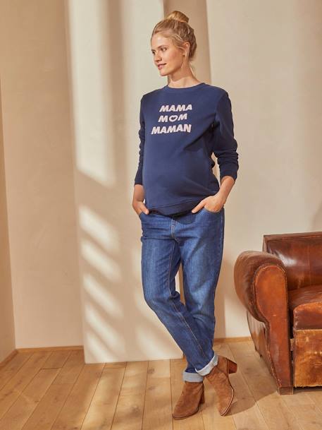 Fleece sweatshirt met tekst over zwangerschap en borstvoeding inkt - vertbaudet enfant 