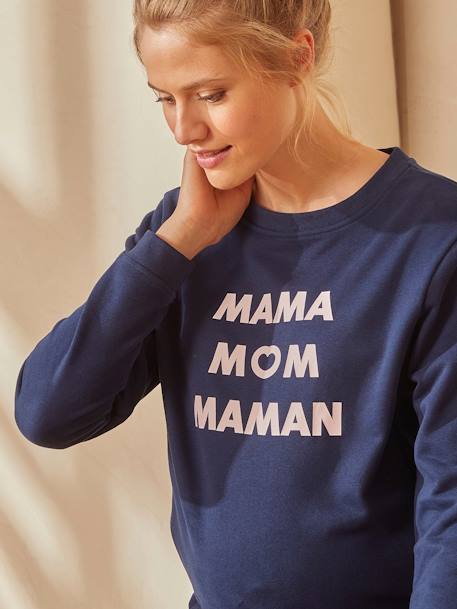 Fleece sweatshirt met tekst over zwangerschap en borstvoeding inkt - vertbaudet enfant 