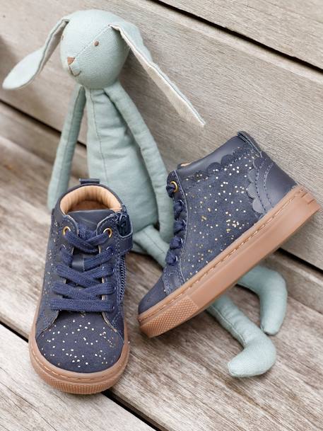 Hoge leren sneakers voor meisjesbaby marineblauw - vertbaudet enfant 