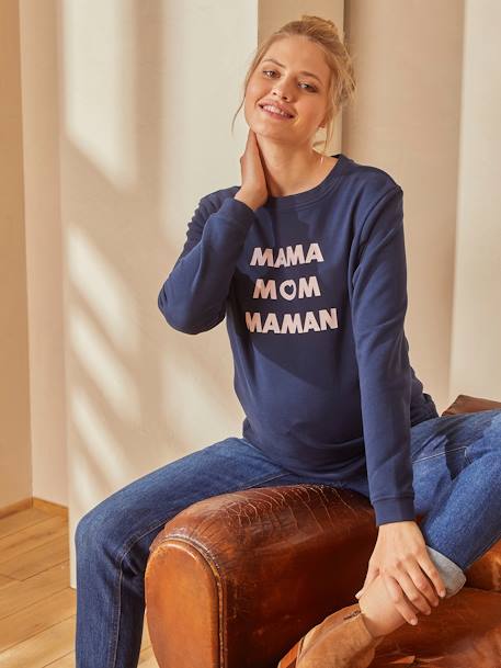 Fleece sweatshirt met tekst over zwangerschap en borstvoeding inkt - vertbaudet enfant 