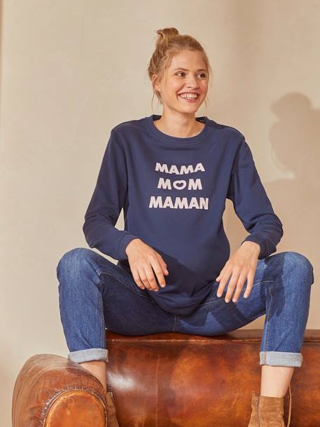 Fleece sweatshirt met tekst over zwangerschap en borstvoeding inkt - vertbaudet enfant 