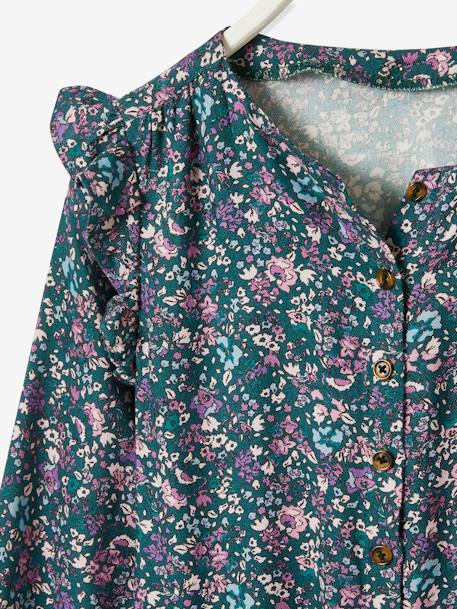 Gebloemde meisjesjumpsuit donkergroen bedrukt+inkt met print - vertbaudet enfant 