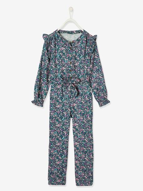 Gebloemde meisjesjumpsuit donkergroen bedrukt+inkt met print - vertbaudet enfant 