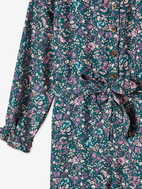 Gebloemde meisjesjumpsuit donkergroen bedrukt+inkt met print - vertbaudet enfant 