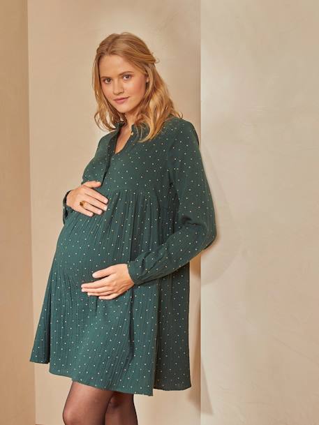 Zwangerschaps- en borstvoedingsjurk met print van katoengaas Grijs met patroon+GROEN - gelijk aan staal AH20-+Zwart met stippen - vertbaudet enfant 