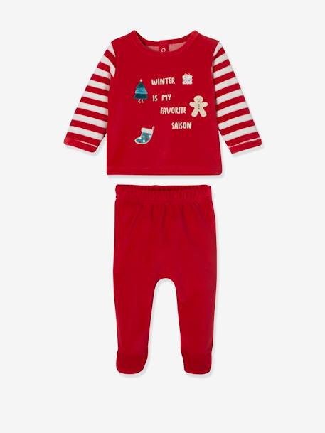 Fluwelen babypyjama in 2 delen voor Kerstmis baksteenrood - vertbaudet enfant 