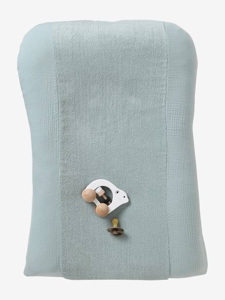 Hoes voor aankleedkussen gemaakt van katoengaas/badstof blauw, bedrukt+celadongroen - vertbaudet enfant 