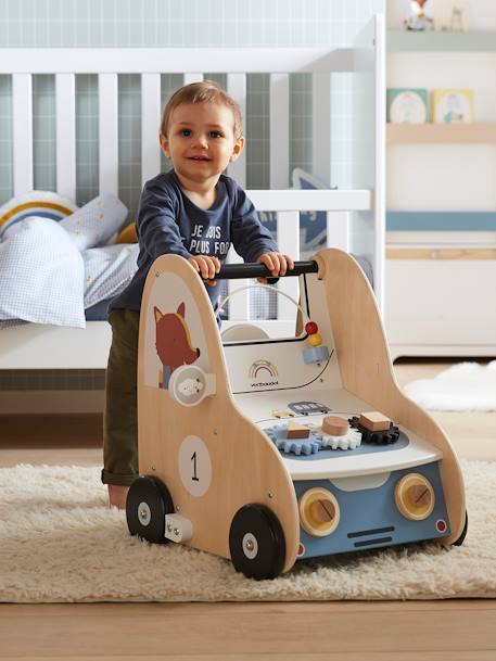 Loopwagen met autoremmen, gemaakt van FSC®-hout meerkleurig - vertbaudet enfant 