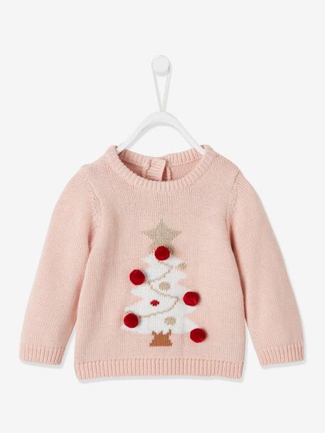 Kersttrui baby's met pompons zachtroze - vertbaudet enfant 