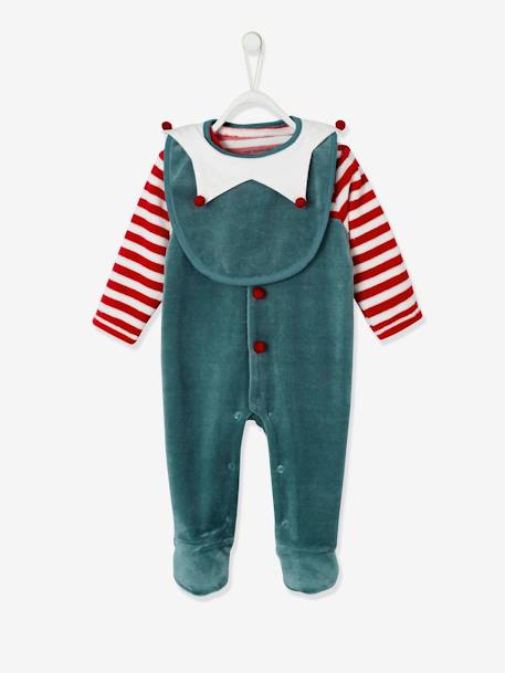 Kerstcadeauset voor baby fluwelen pyjamapakje + slabbetje dennengroen - vertbaudet enfant 