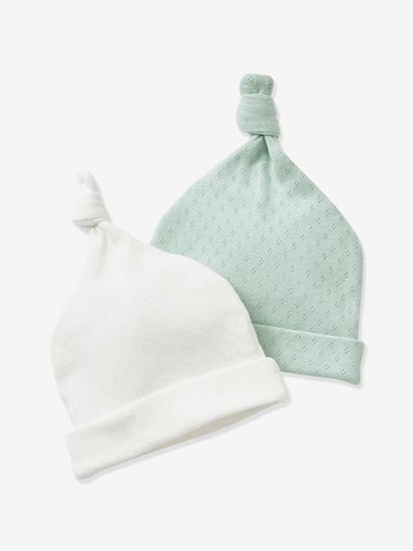 Set van 2 baby mutsjes  Oeko Tex® set celadongroen - vertbaudet enfant 