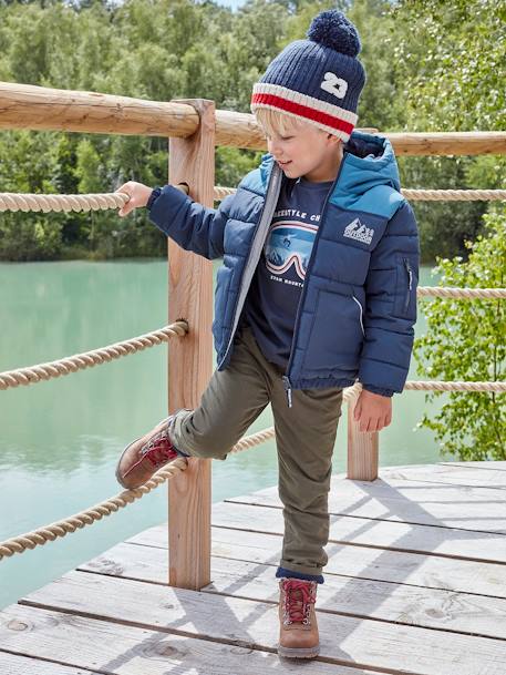 Tweekleurig jongensjack met kap en gerecyclede polyester vulling hazelnoot+KAKI+Marineblauw - vertbaudet enfant 