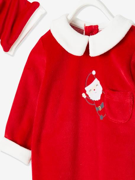 Kerstcadeauset voor baby met fluwelen pyjamapakje + mutsje baksteenrood - vertbaudet enfant 