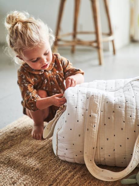 Baby Roll luiertas van katoengaas ivoor met print+rozenwater - vertbaudet enfant 