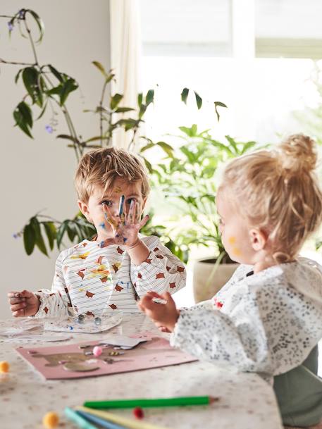 Slab lange mouwen meerkleurig+Plantenprint+roze (poederkleur)+Vichyblauw+vos - vertbaudet enfant 