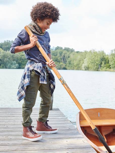 Jongensbroek battle eenvoudig aan te trekken donkerkaki+ijsblauw+taupe - vertbaudet enfant 