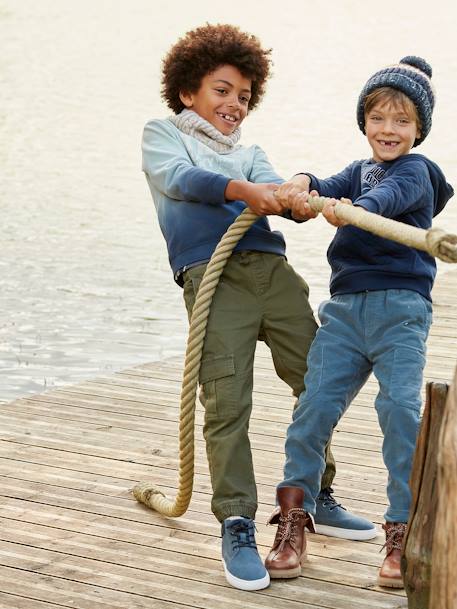 Jongensbroek battle eenvoudig aan te trekken donkerkaki+ijsblauw+taupe - vertbaudet enfant 