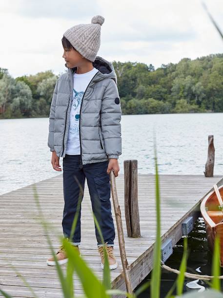 Fleecegevoerde jongensjas met capuchon, reflecterend effect en vulling van gerecyclede vezels Grijs - vertbaudet enfant 