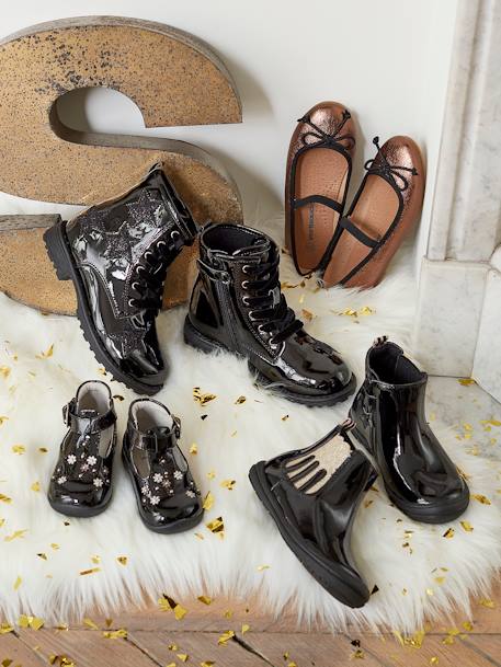 Veterboots zwart met glittersterretjes - vertbaudet enfant 