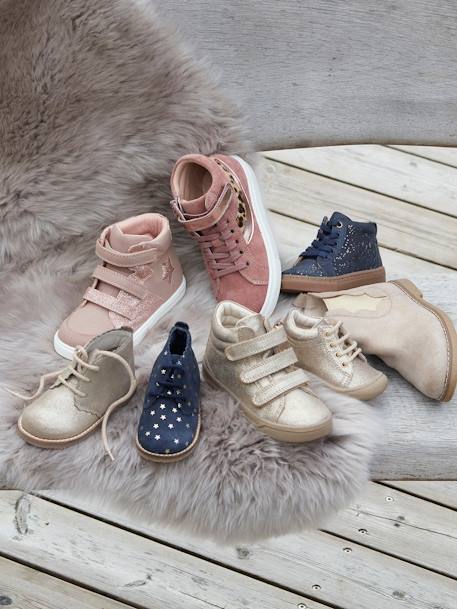 Hoge leren sneakers voor meisjesbaby marineblauw - vertbaudet enfant 