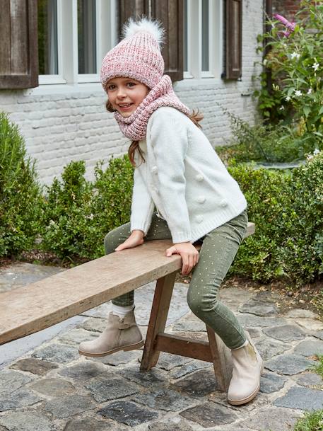 Slim fit MorphologiK voor meisjes in fluweel met iriserende stippen kaki met print - vertbaudet enfant 