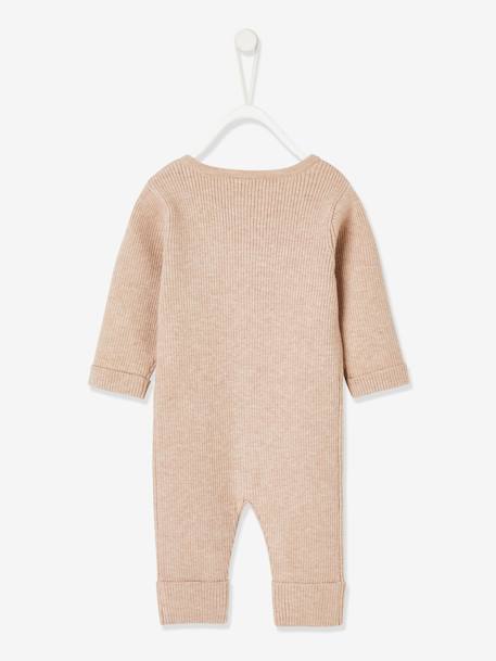 Geribde babypyjama met lange mouwen gechineerd beige+gemêleerd grijs+inkt - vertbaudet enfant 