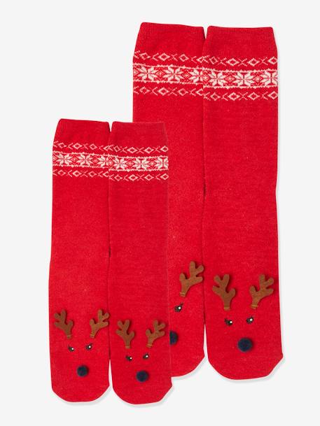 Kerstsokkenpakket voor meisjes + volwassenen Oeko Tex® donkerrood met print - vertbaudet enfant 