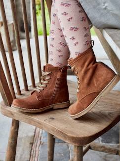 Schoenen-Meisje shoenen 23-38-Boots, laarsjes-Leren veterlaarzen voor meisjes + rits