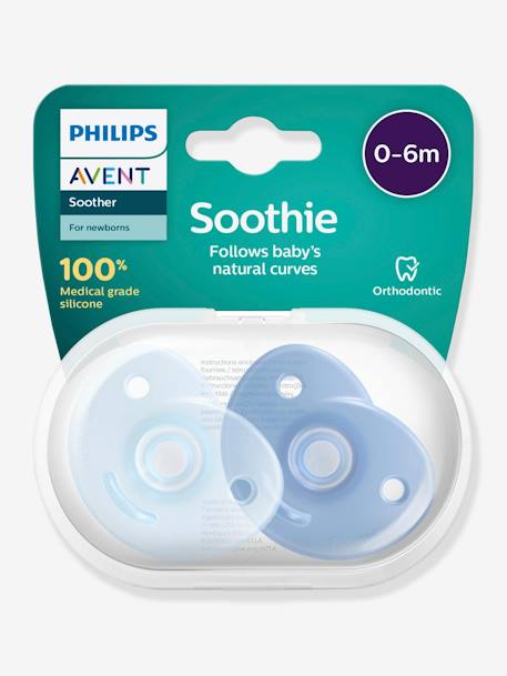 Set van 2 fopspenen voor pasgeborene van Philips AVENT Soothie C 1/2 ur Lichtblauw + blauw+Zachtroze + framboosroze - vertbaudet enfant 