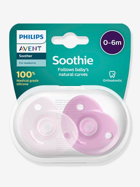 Set van 2 fopspenen voor pasgeborene van Philips AVENT Soothie C 1/2 ur Lichtblauw + blauw+Zachtroze + framboosroze - vertbaudet enfant 