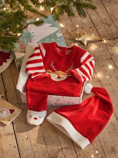 Baby-Pyjama, surpyjama-Kerstcadeauset voor baby met fluwelen pyjamapakje + mutsje