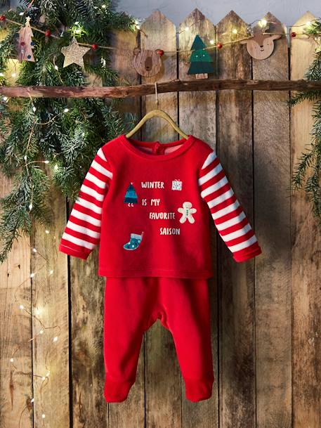 Fluwelen babypyjama in 2 delen voor Kerstmis baksteenrood - vertbaudet enfant 