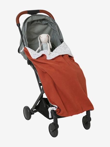 Dubbelzijdige deken voor kinderwagen Hanoï Hartjesprint+sahara - vertbaudet enfant 