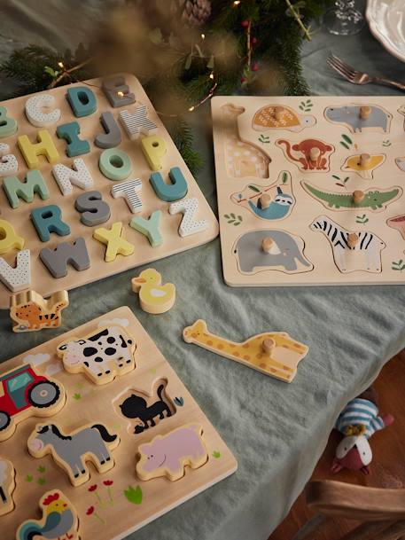 Puzzelletters om in te bedden in hout meerkleurig+roze - vertbaudet enfant 