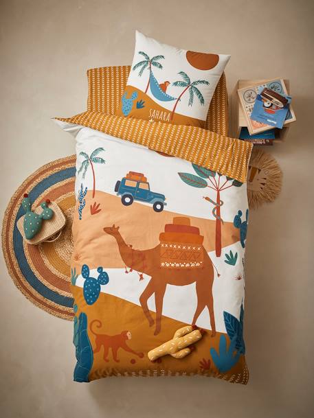 Set dekbedovertrek + kussensloop voor kinderen WILD SAHARA Oeko-Tex® camel / meerkleurig - vertbaudet enfant 