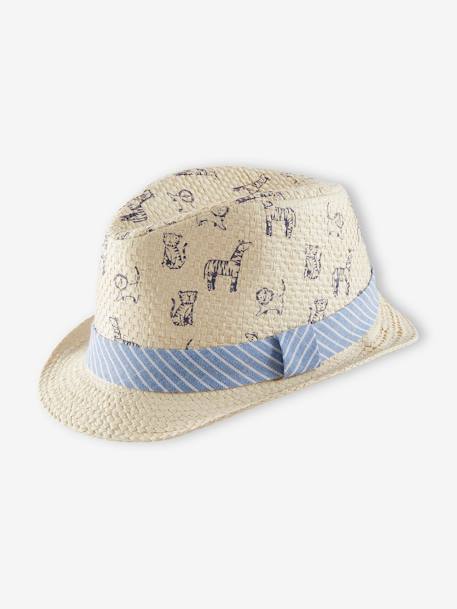 Oeko Tex® jongens borsalino met stro-look Naturel met print - vertbaudet enfant 