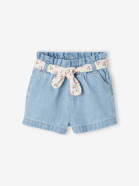 Paperbag short met riem voor baby gebleekt denim - vertbaudet enfant 