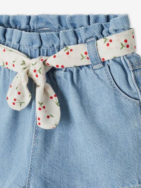 Paperbag short met riem voor baby gebleekt denim - vertbaudet enfant 