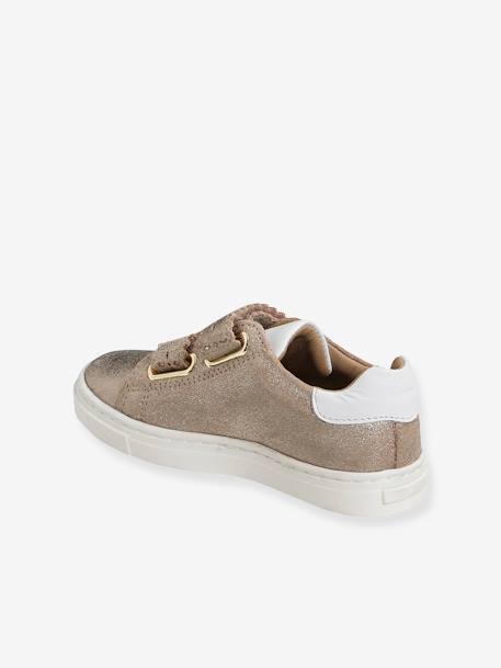 Leren sneakers met klittenband, kleutercollectie meisjes brons+goudkleurig - vertbaudet enfant 